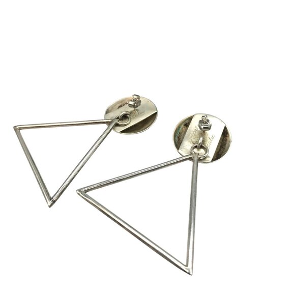Retro Statement Geometric Dangle Earrings, Signed Artisan Leslie, Sterling Silve - Picture 6 of 7